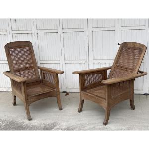 Paire Fauteuils Teck style Paquebot, Colonial, Anglais Jardin d hiver  Morris