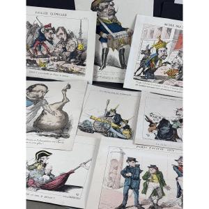 Lot 8 caricatures Napoléon III lithographiées  19 eme 
