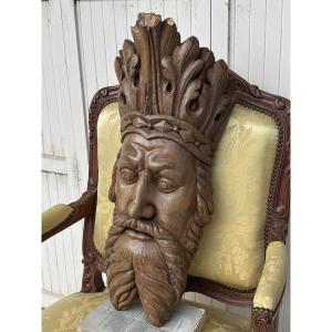 Sculpture Of A Biblical Or Mythological King In Fruitwood 