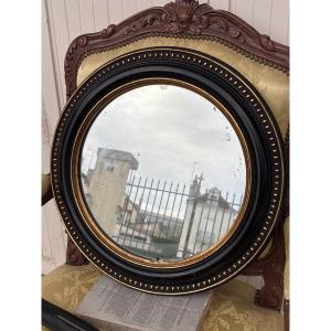 Round Oculus Mirror, Late 19th Century, Napoleon III Period, Mercury Glass 