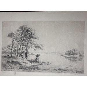 Maurice V. Acheter (1881-1963) eau forte signée et cachet : étang de Kervilio Morbihan 