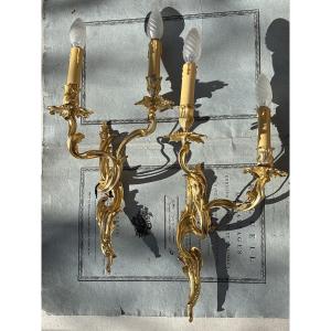Pair Of Gilded Bronze Louis XV Wall Sconces, Circa 1900