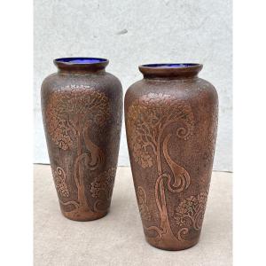 Léon Ledru (1855-1926) Paire Vases Art Nouveau