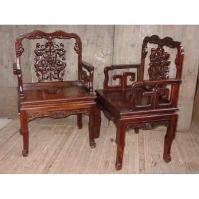 Pair Of Chinese Armchairs, China From The End Of The 19th Century.