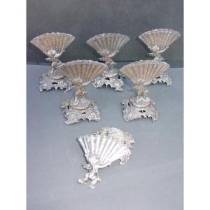 Suite Of 6 Menu Holders In Molten Silver Around 1900