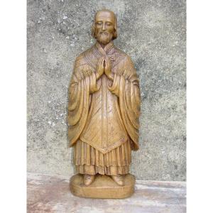 "Le Saint Curé d'Ars" Jolie et fine  sculpture vers 1900 en bois