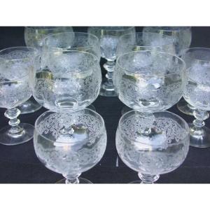 7+6 Engraved Wine And Water Glasses Late 19th