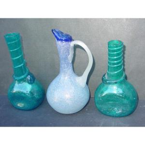 3 Vases En Pate De Verre Style Antique 