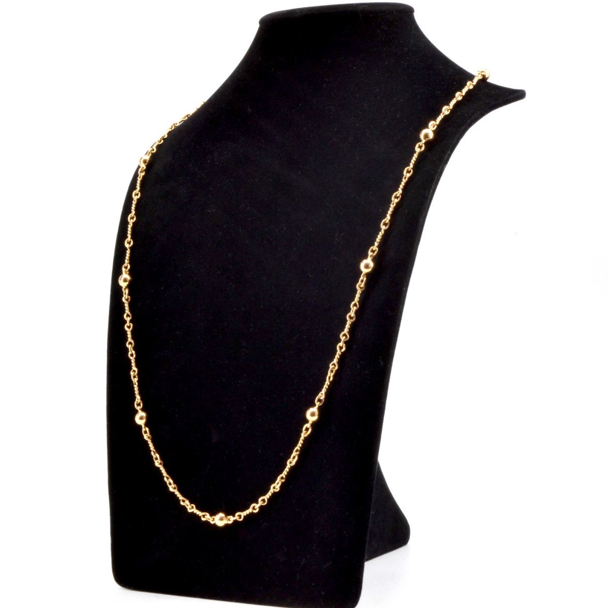 Vintage Long Gold Necklace With Gold Beads And Twisted Links-photo-4