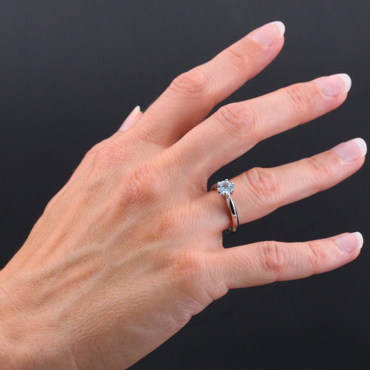 Bague Aigue-marine Or Blanc En Solitaire-photo-1