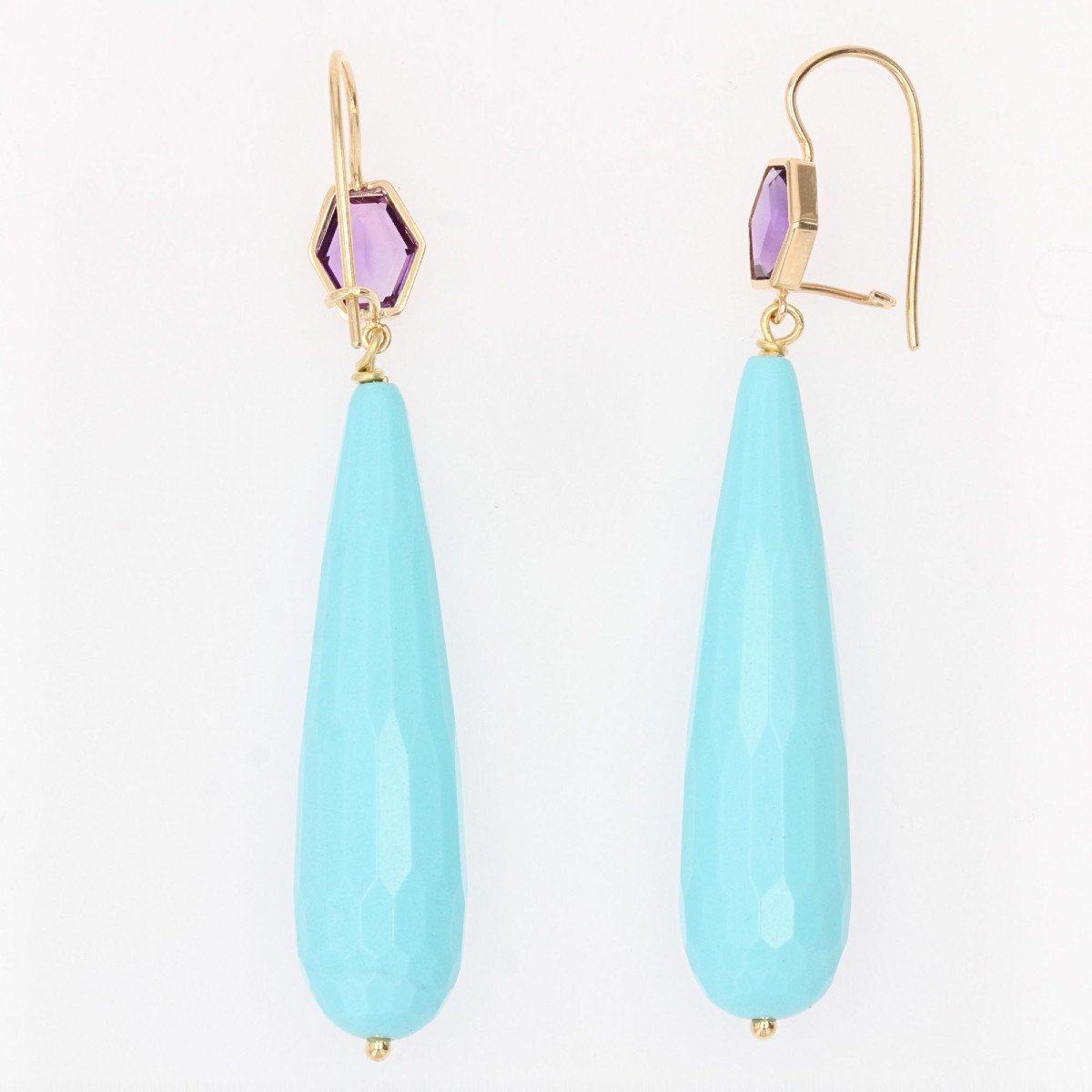 Boucles d'Oreilles Pendantes Améthystes Et Turquoises-photo-1