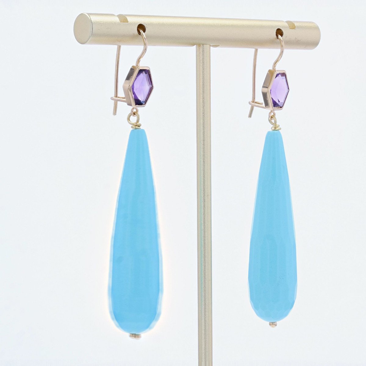 Amethyst And Turquoise Dangling Earrings-photo-3