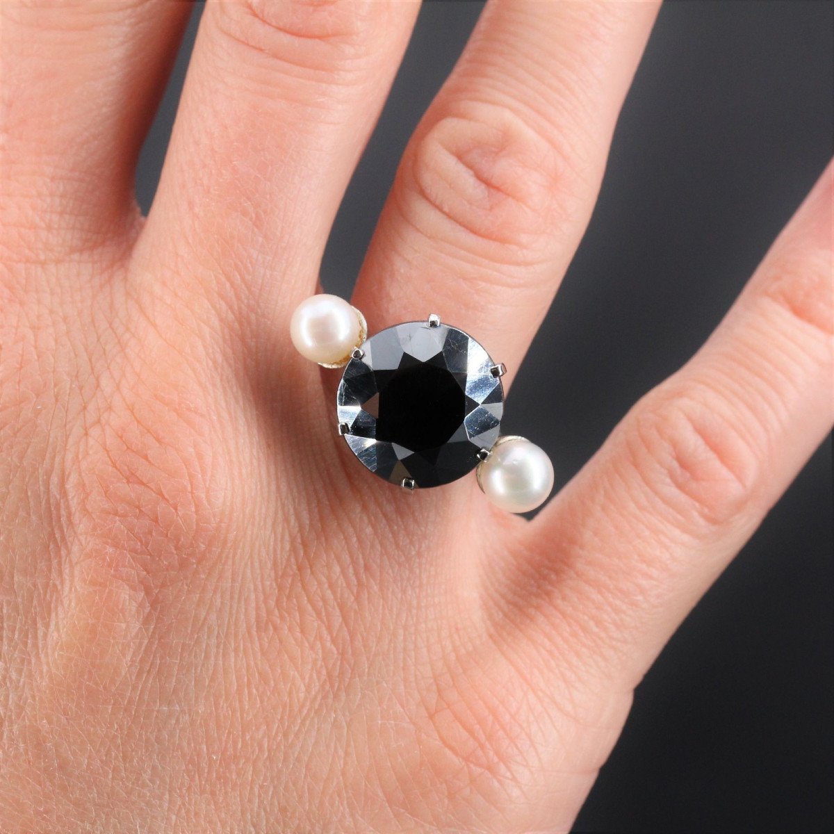 Hematite And Pearl Cocktail Ring-photo-1