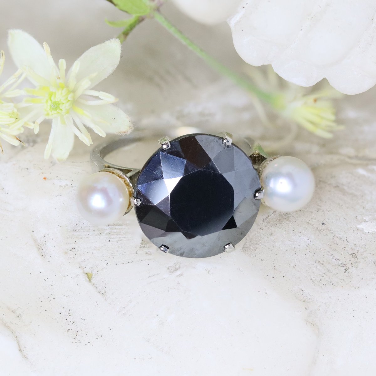 Hematite And Pearl Cocktail Ring-photo-6