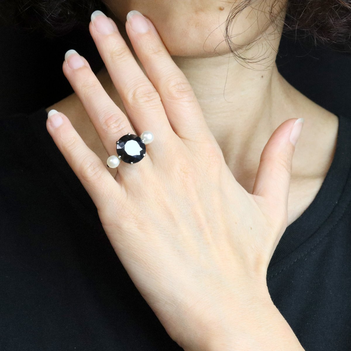 Hematite And Pearl Cocktail Ring-photo-8