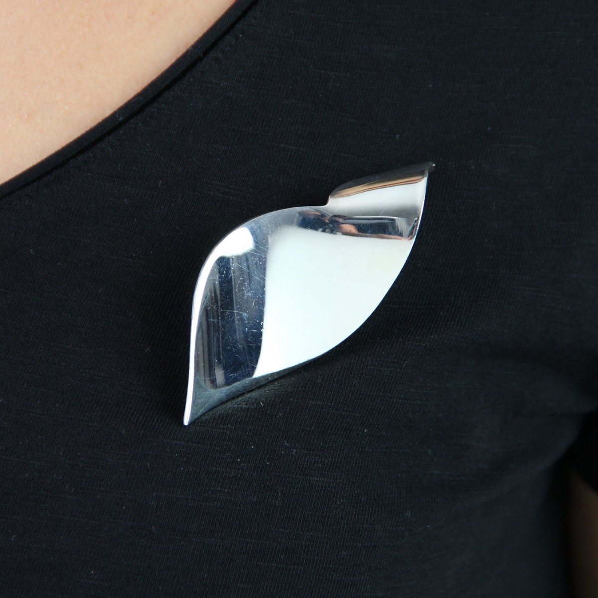 Broche En Argent Feuille Stylisée-photo-2