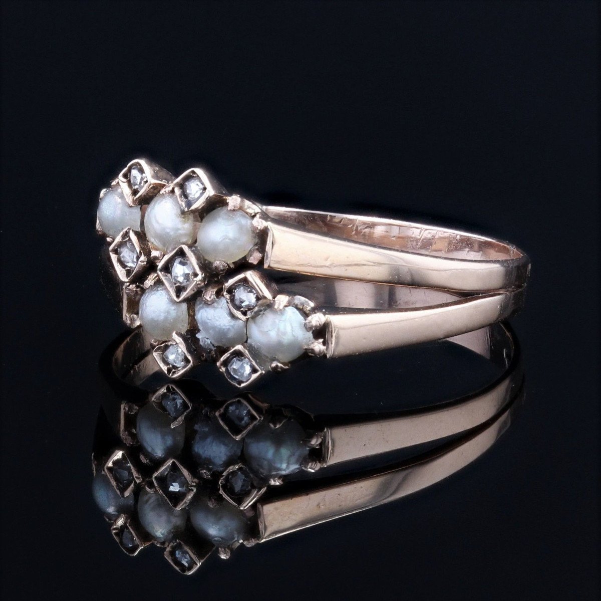 Bague Ancienne Double Anneau Perles Fines Diamants-photo-1