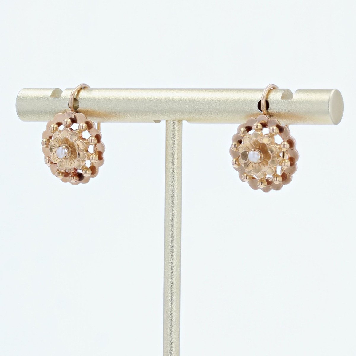 Antique Pearl Rose Gold Stud Earrings-photo-3