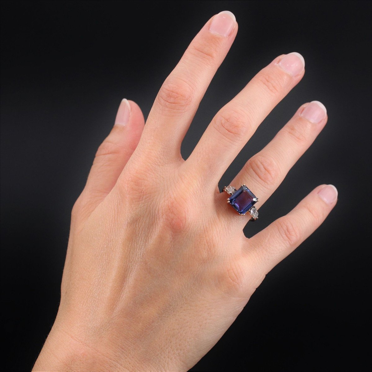 Bague Tanzanite Naturelle Certifiée Acoompagnée De Ses Diamants-photo-1