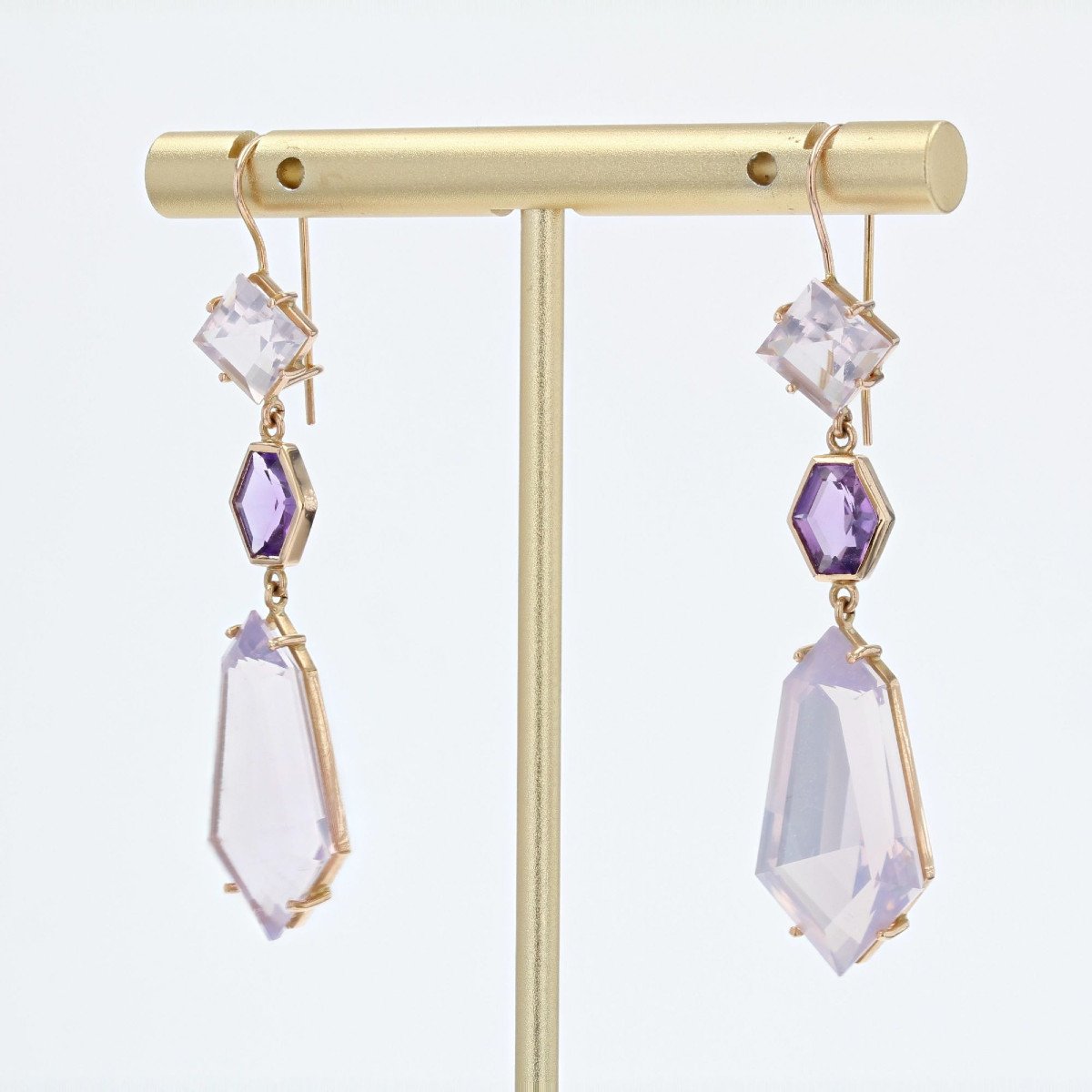 Boucles d'Oreilles Quartz Roses Et Améthystes-photo-1