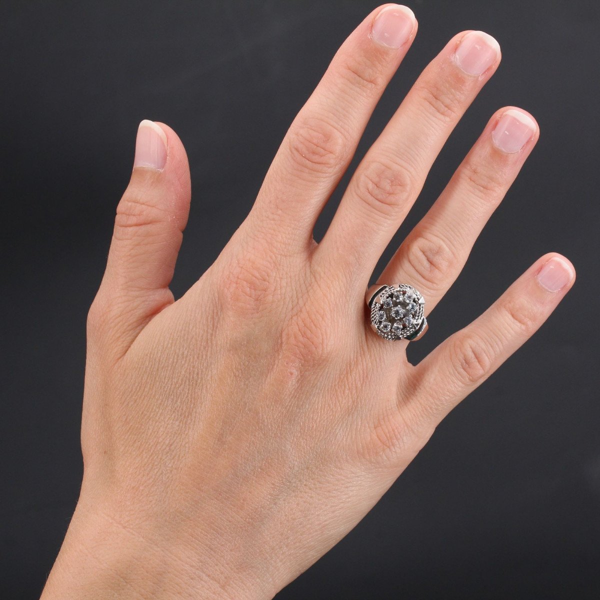 Vintage White Gold White Sapphires Ring-photo-2