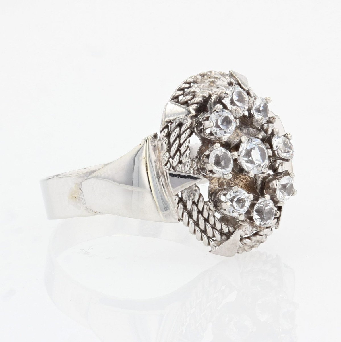 Bague Vintage Or Blanc Saphirs Blancs-photo-3