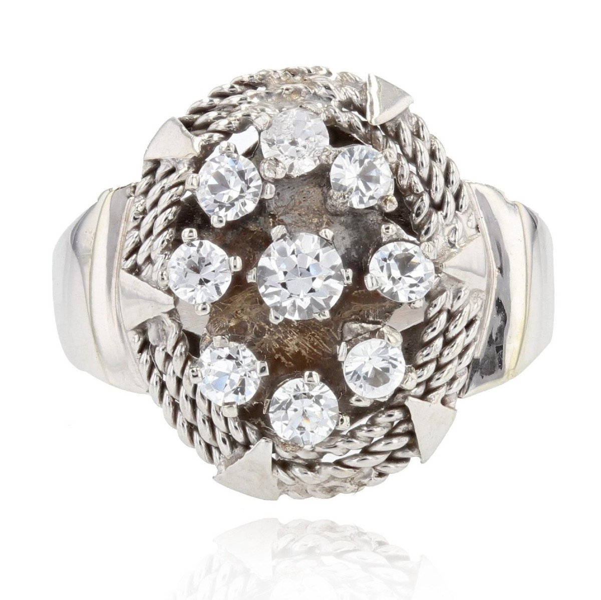 Bague Vintage Or Blanc Saphirs Blancs