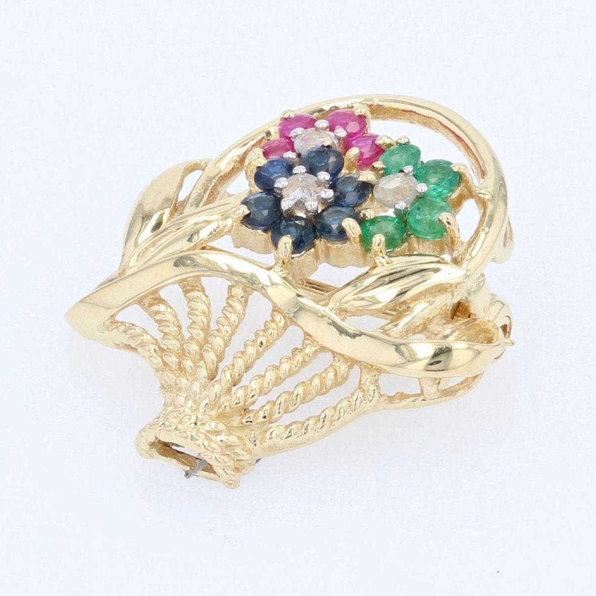 Brooch Bouquet Yellow Gold Sapphires Rubies Emeralds-photo-1
