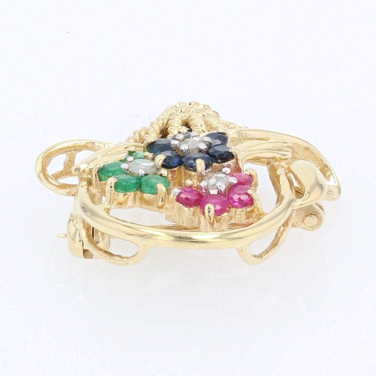 Brooch Bouquet Yellow Gold Sapphires Rubies Emeralds-photo-7