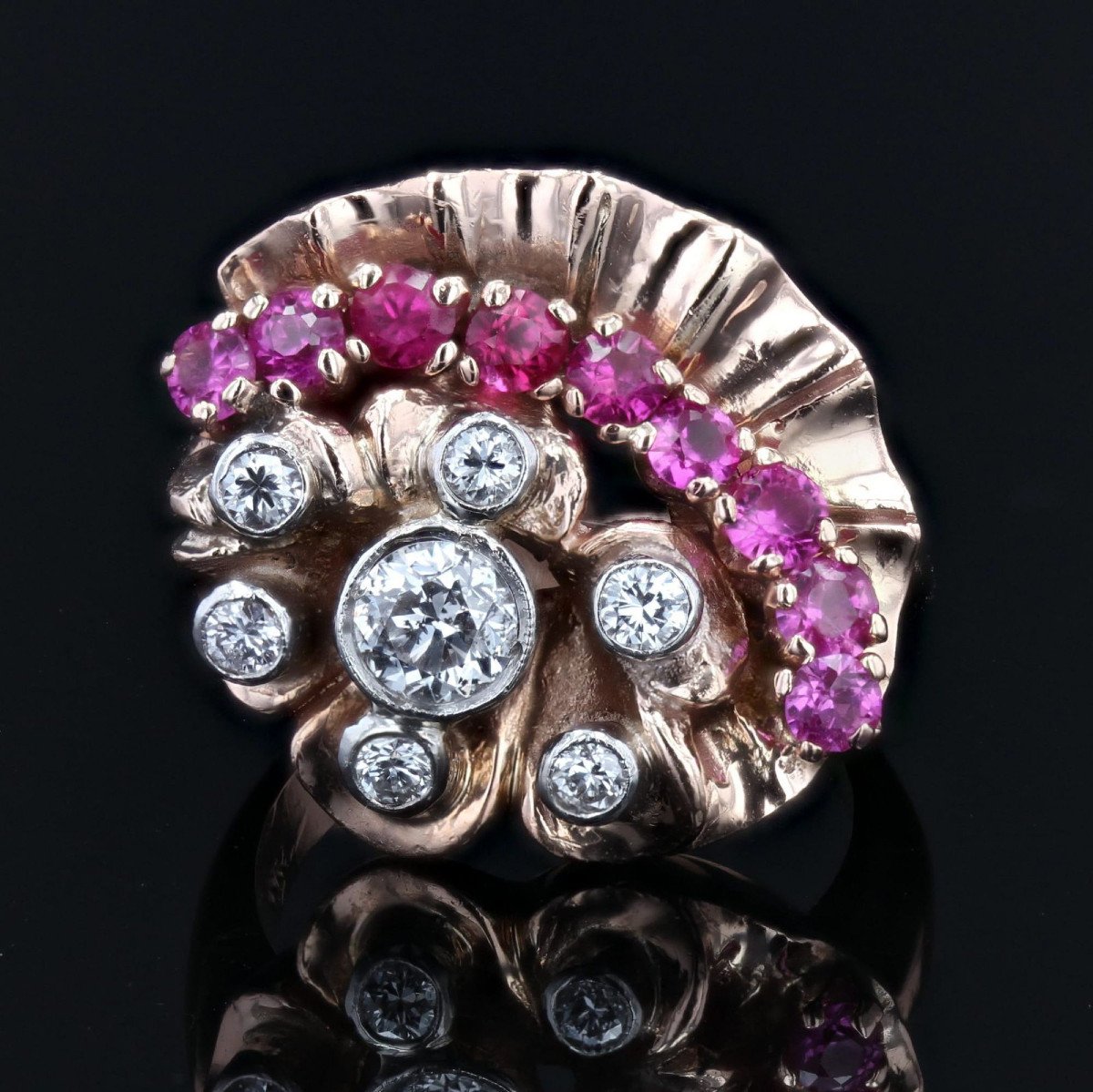 Ruby Diamonds Rose Gold Retro Ring-photo-3