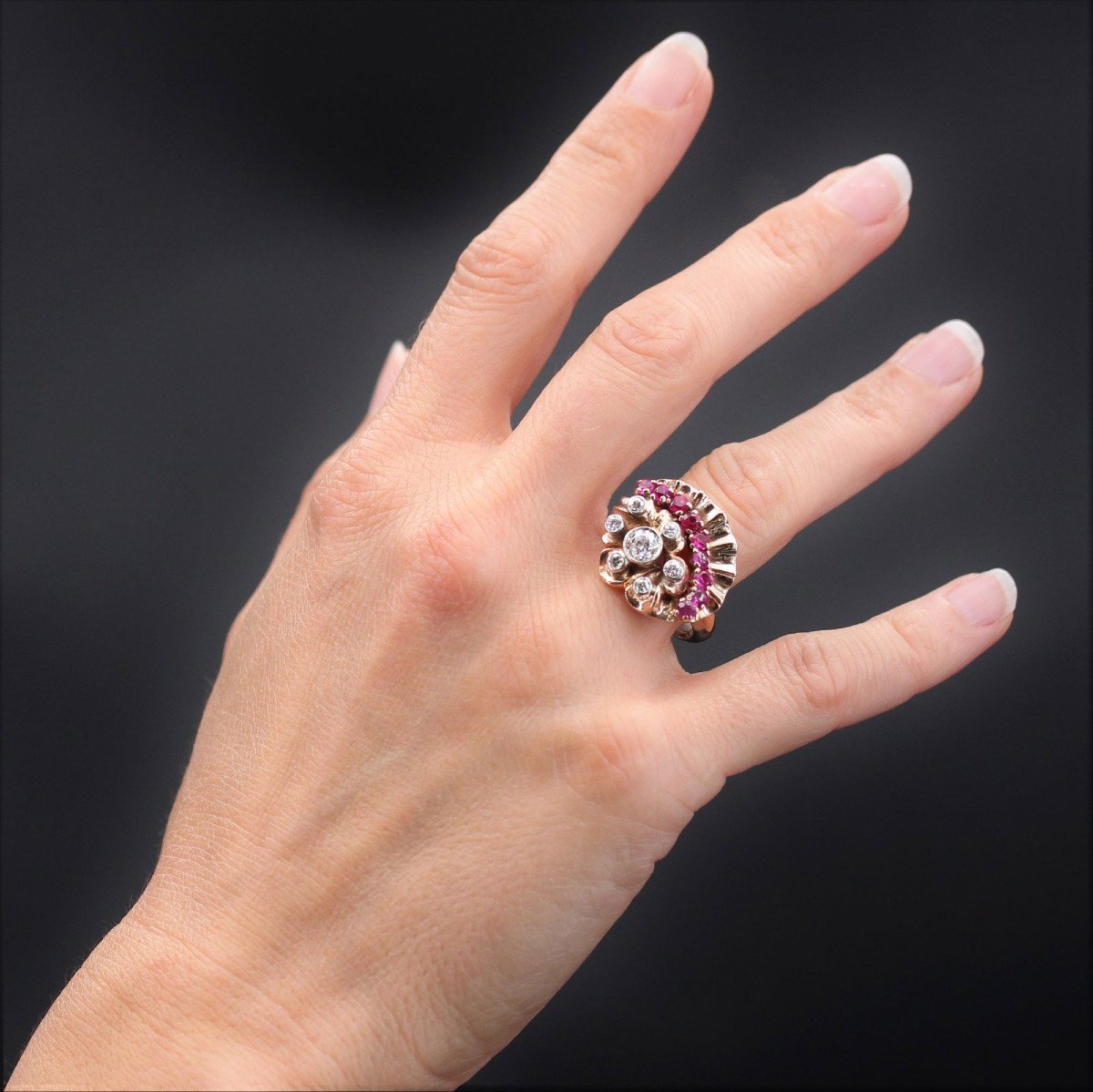 Ruby Diamonds Rose Gold Retro Ring-photo-4