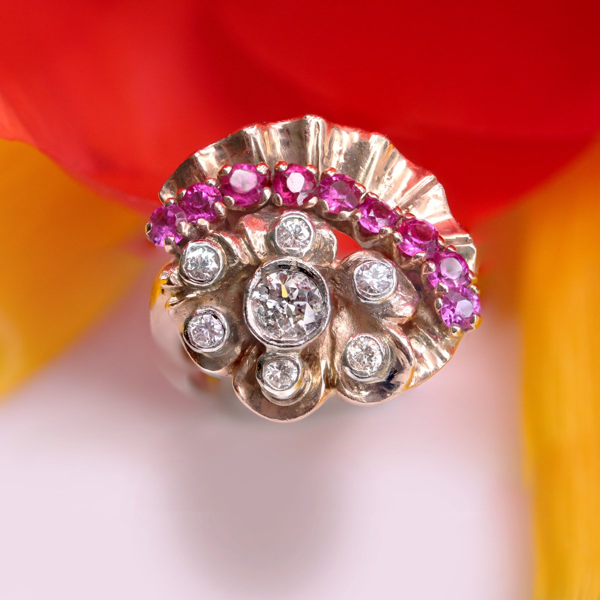 Ruby Diamonds Rose Gold Retro Ring-photo-2