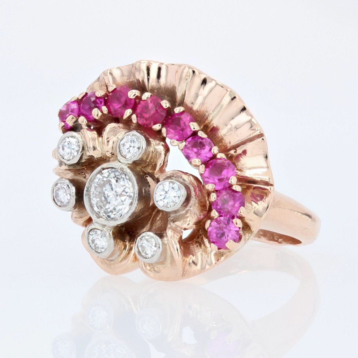 Ruby Diamonds Rose Gold Retro Ring-photo-5