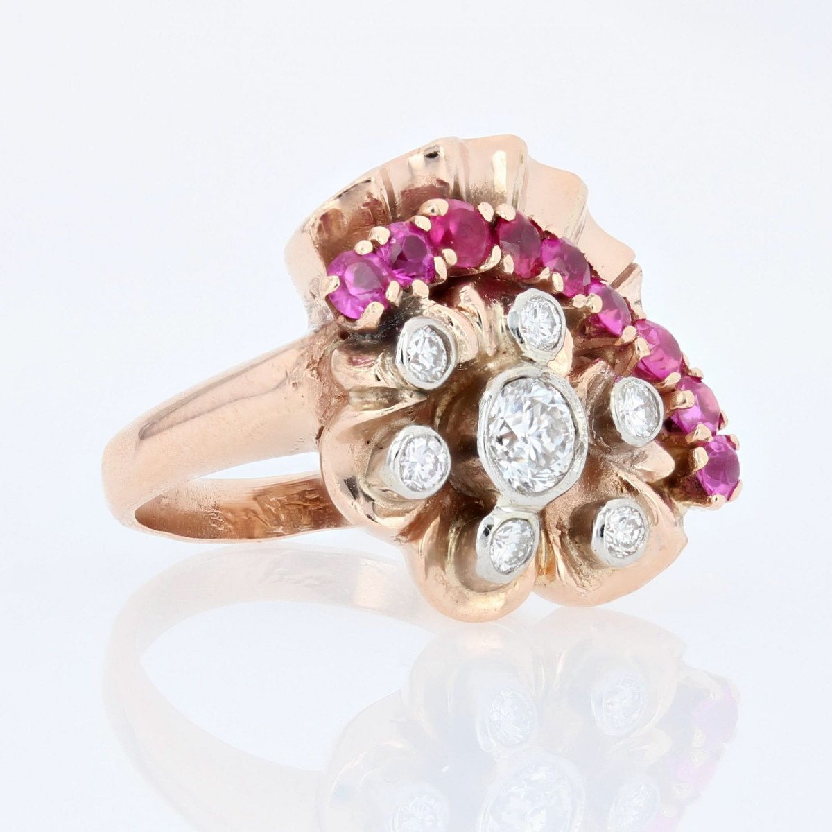 Ruby Diamonds Rose Gold Retro Ring-photo-6