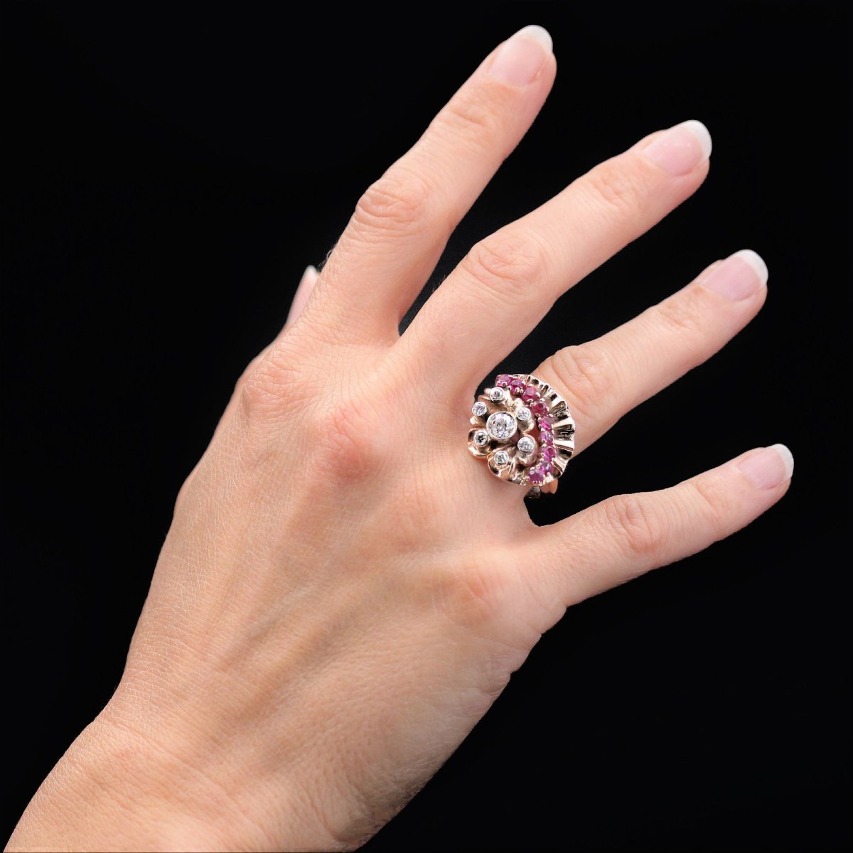 Ruby Diamonds Rose Gold Retro Ring-photo-1