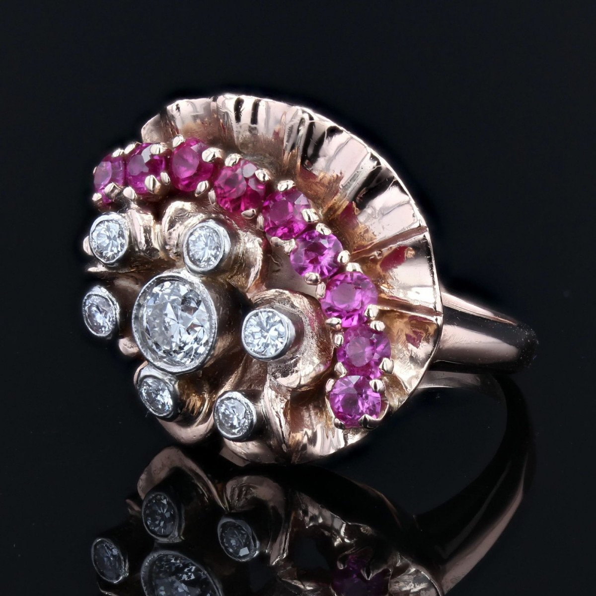 Ruby Diamonds Rose Gold Retro Ring-photo-2