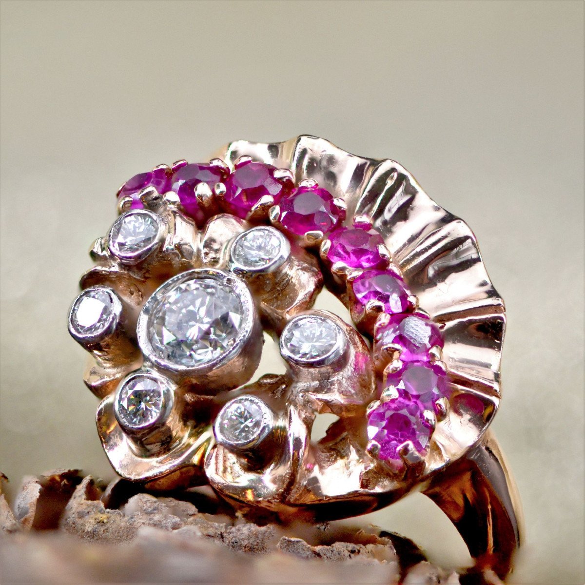 Ruby Diamonds Rose Gold Retro Ring-photo-3