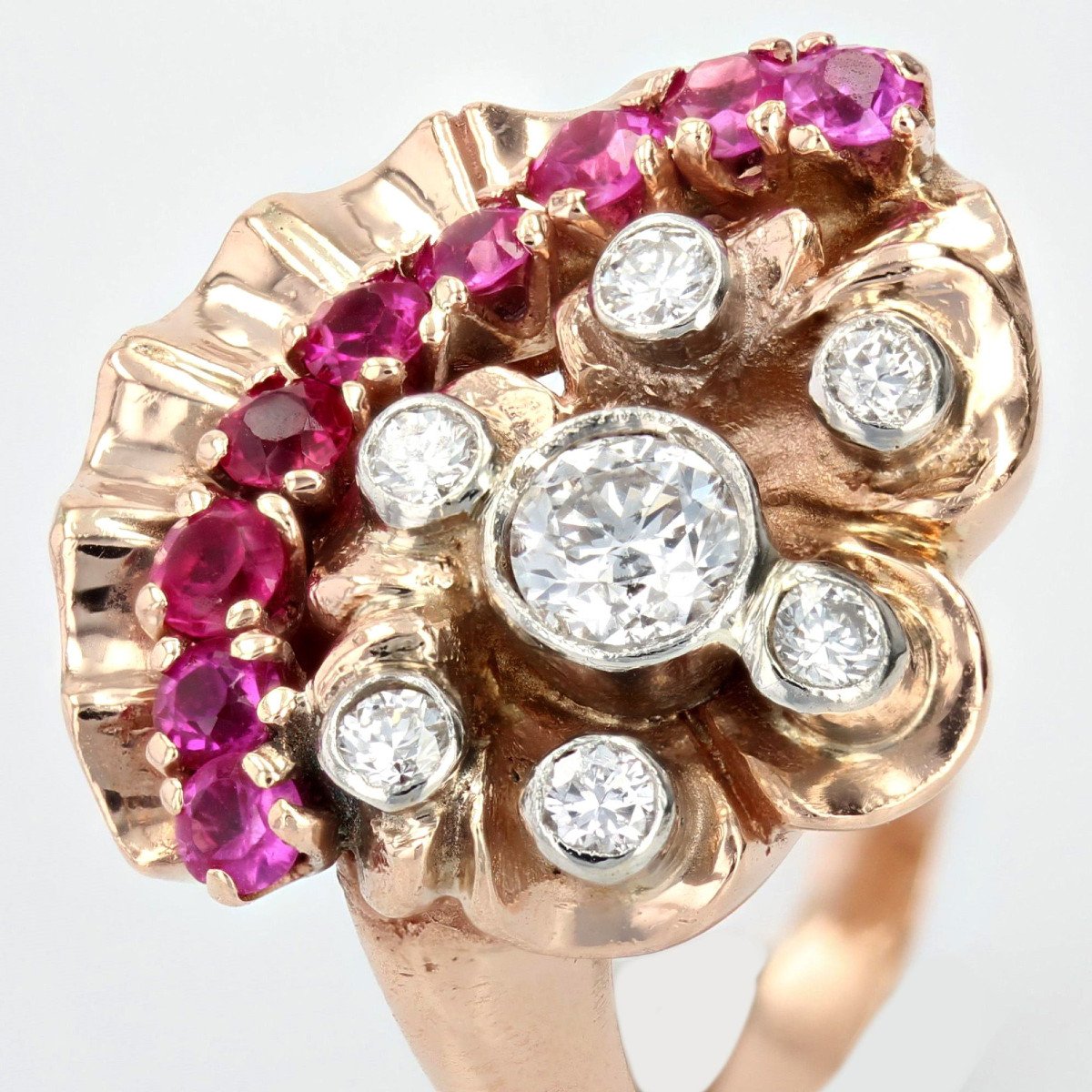 Ruby Diamonds Rose Gold Retro Ring-photo-4