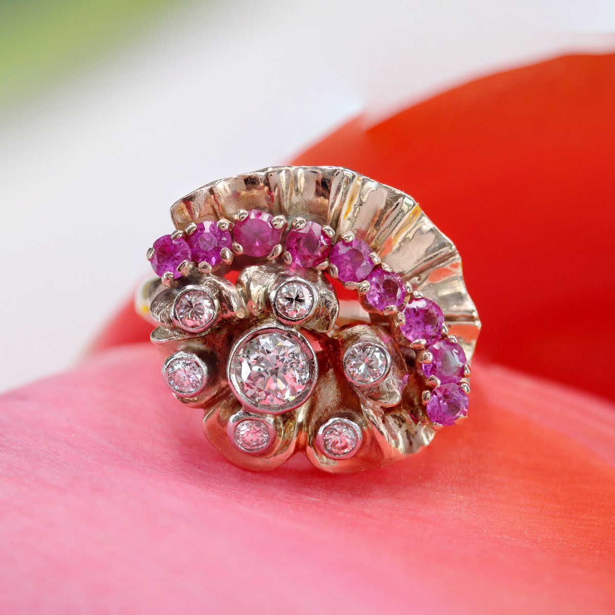 Ruby Diamonds Rose Gold Retro Ring-photo-8