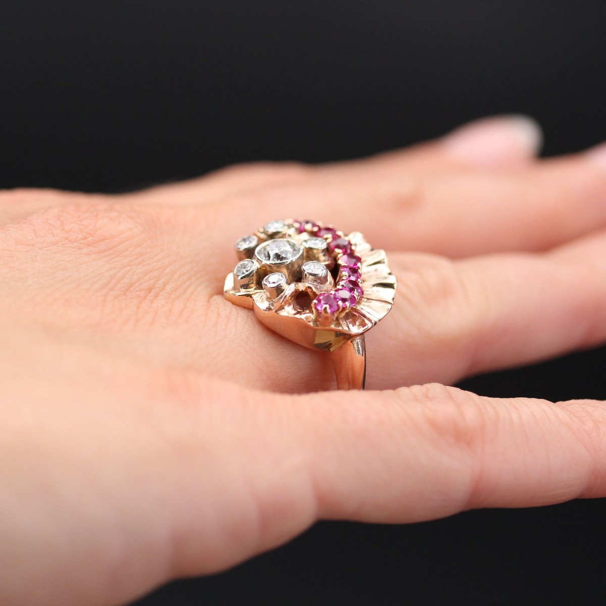 Ruby Diamonds Rose Gold Retro Ring-photo-7