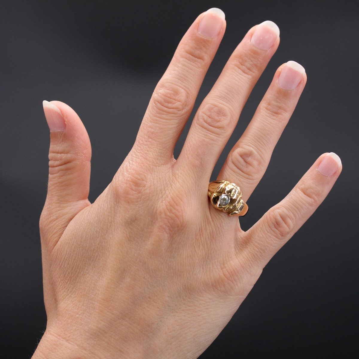 Bague Ancienne Lion En Or Et Son Diamant-photo-2