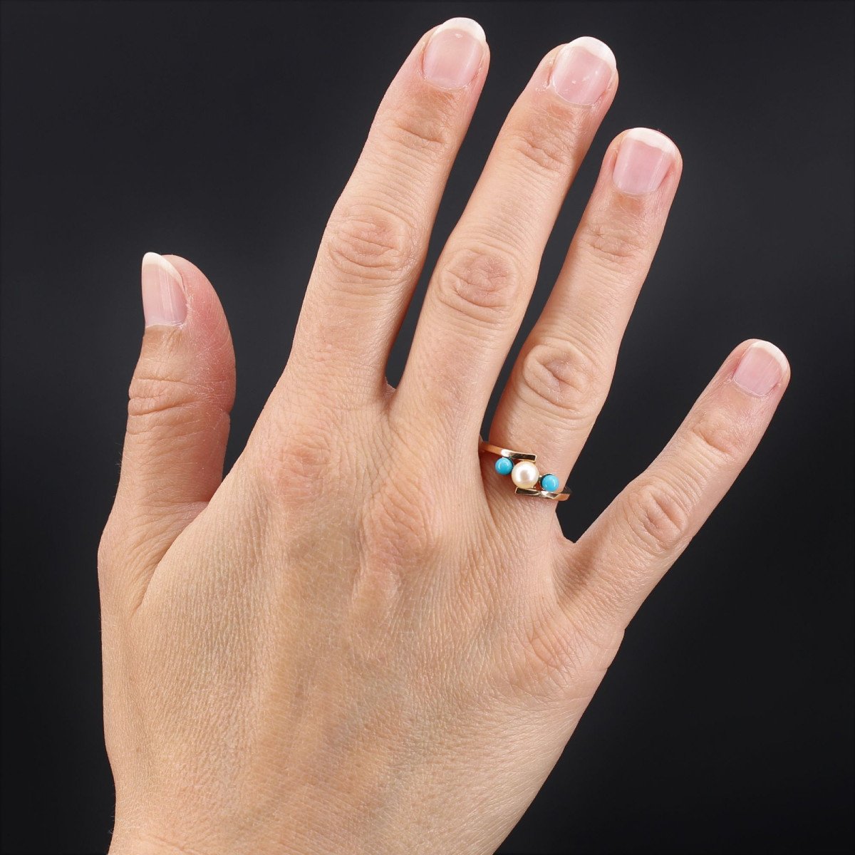 Cultured Pearl And Turquoise Pearl Ring-photo-2