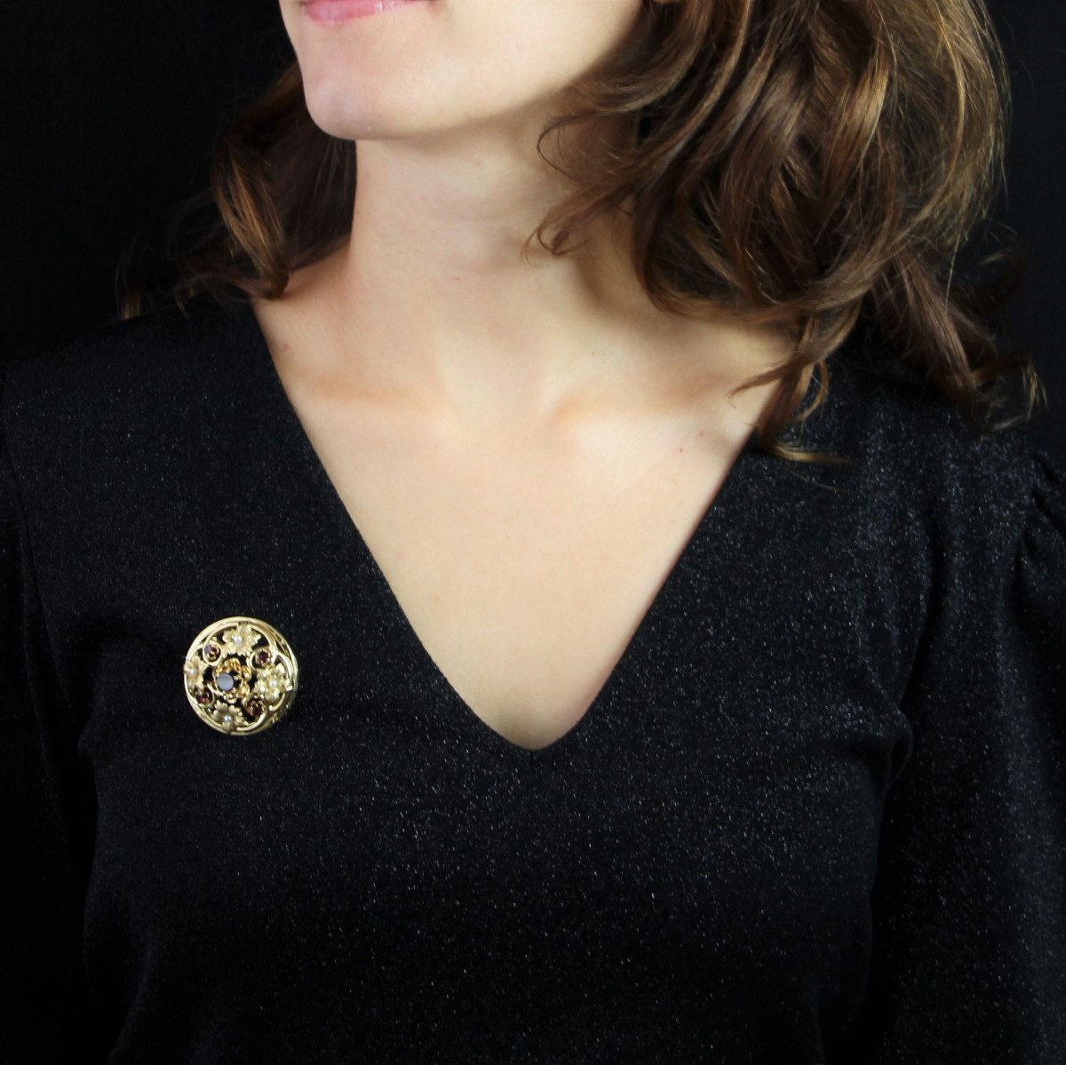 Gold Brooch Fine Pearls And Old Garnets-photo-2