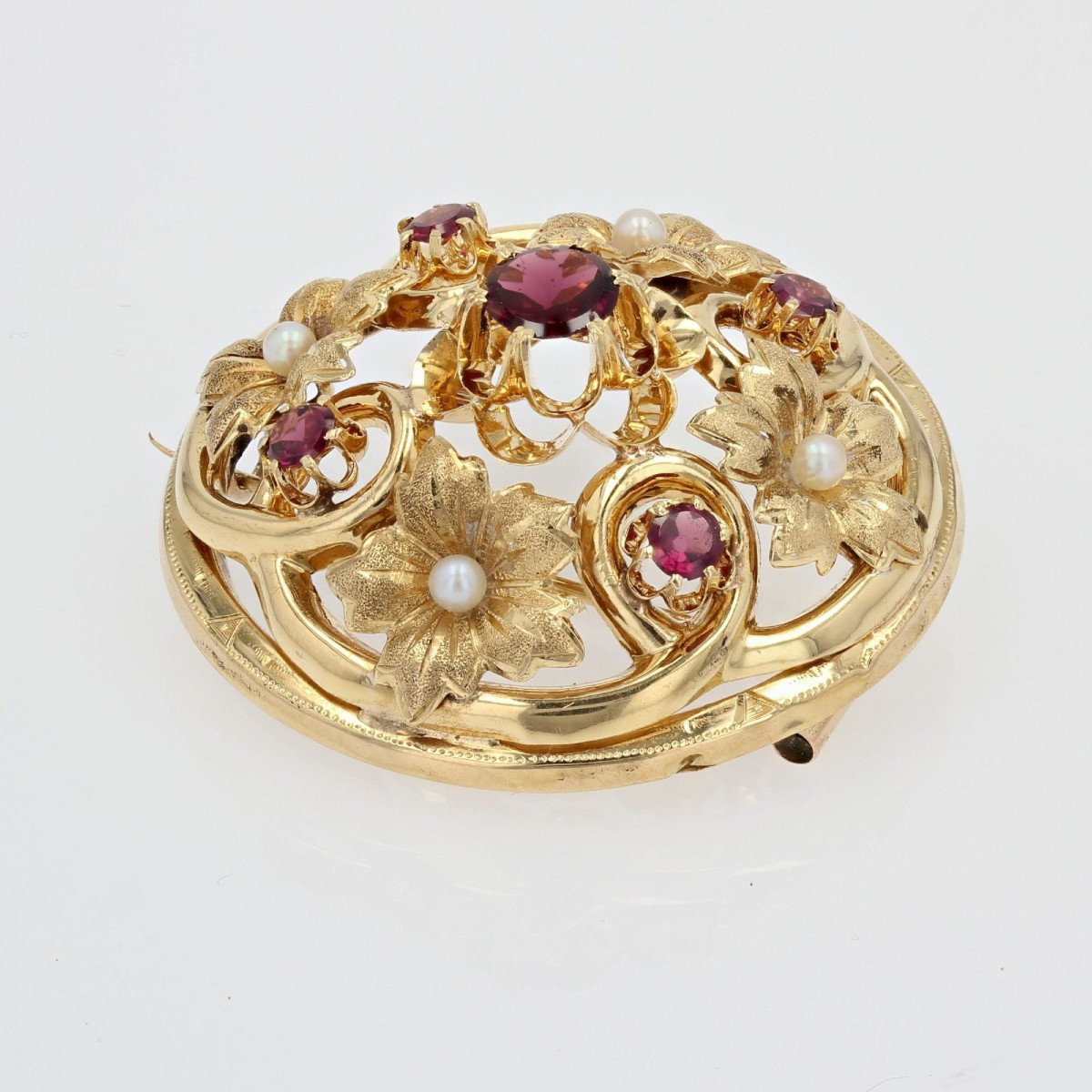Gold Brooch Fine Pearls And Old Garnets-photo-1