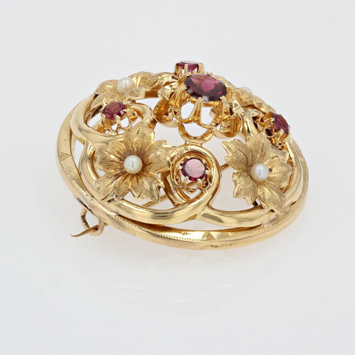 Gold Brooch Fine Pearls And Old Garnets-photo-2