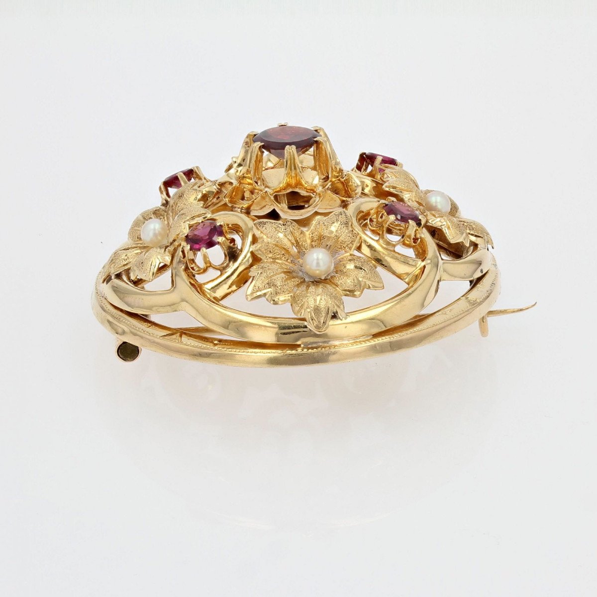 Gold Brooch Fine Pearls And Old Garnets-photo-4