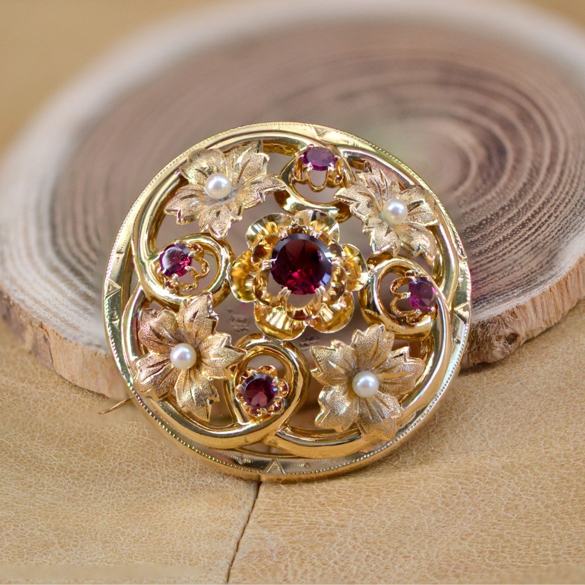 Gold Brooch Fine Pearls And Old Garnets-photo-5