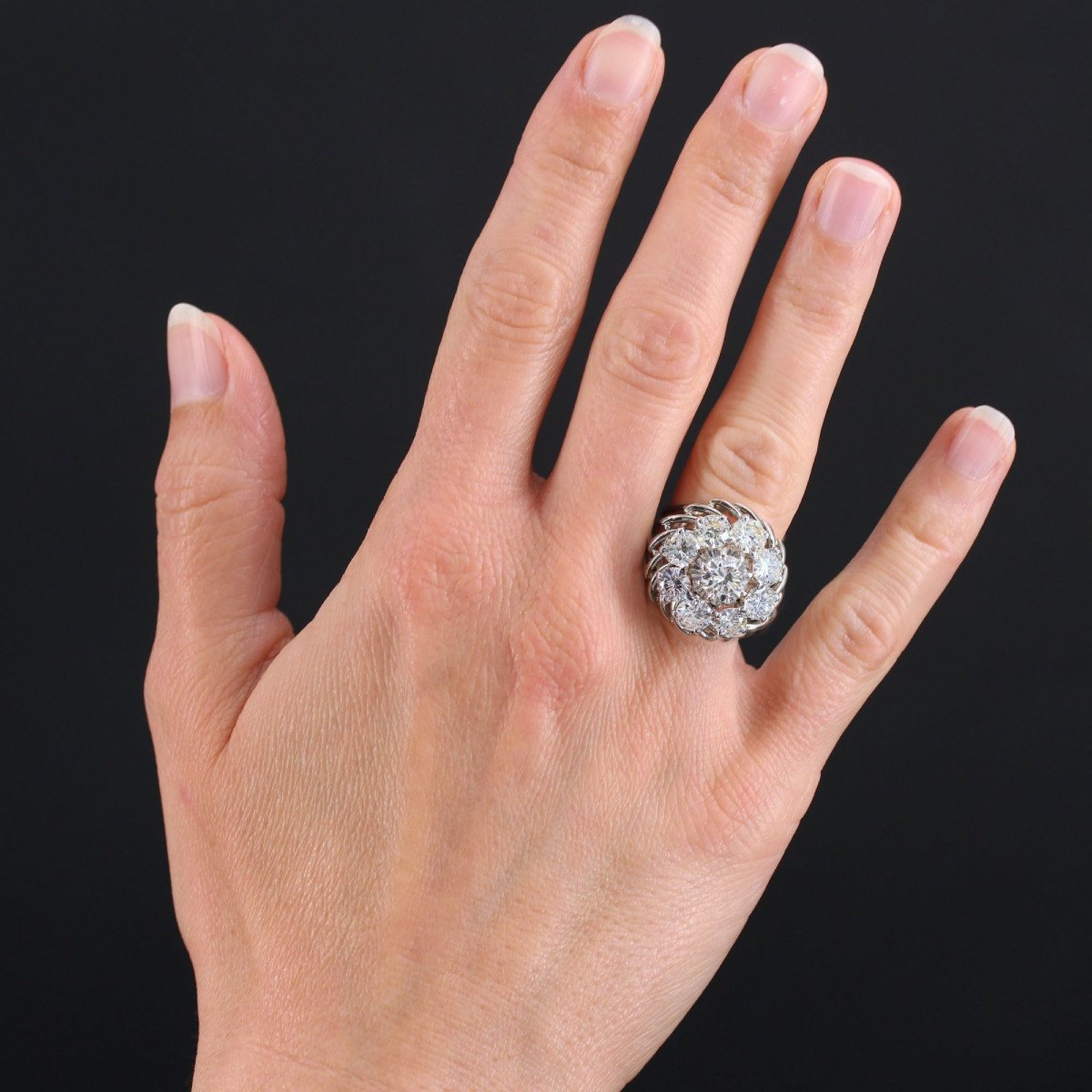 Bague Marguerite De Diamants Sur Fils d'Or-photo-2