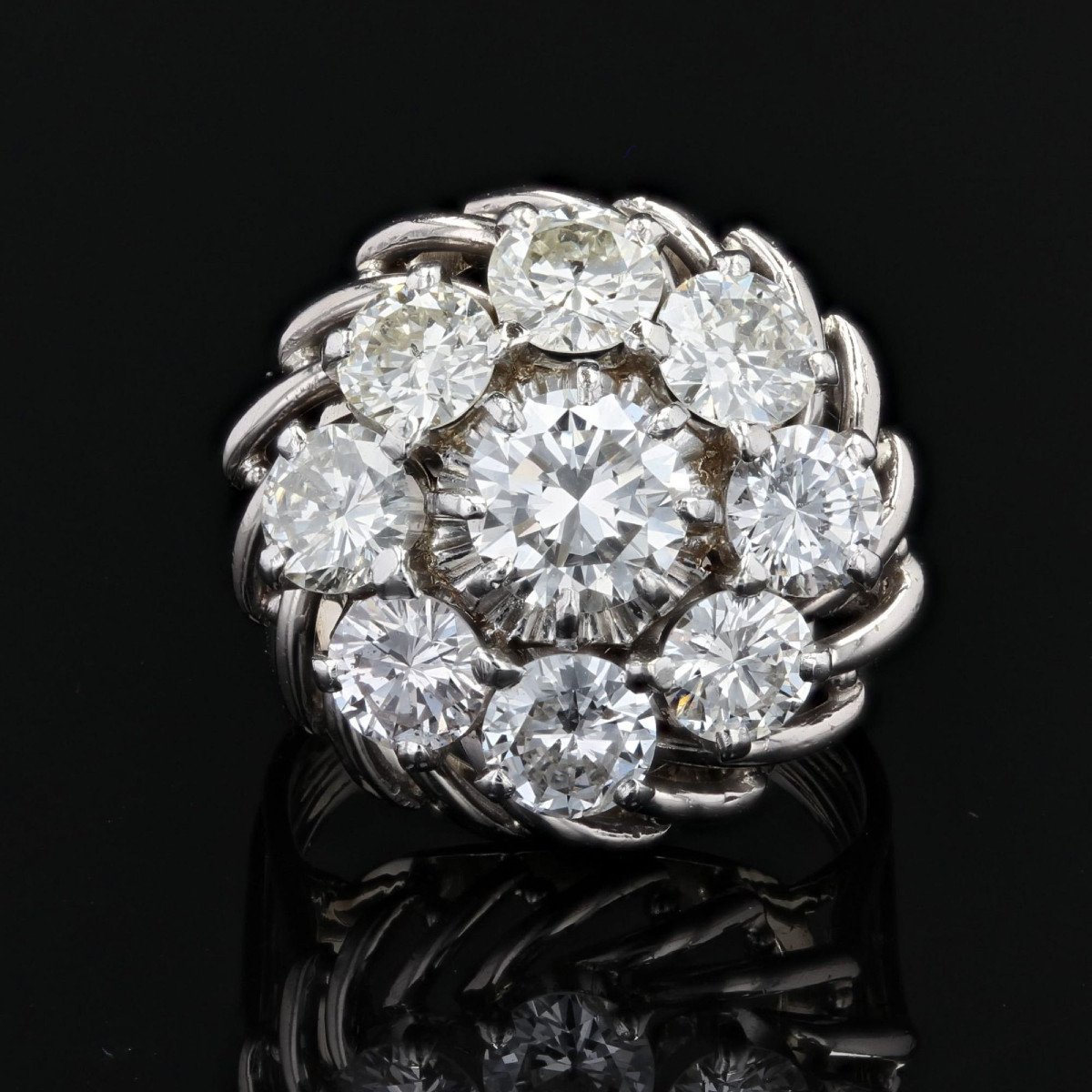 Bague Marguerite De Diamants Sur Fils d'Or-photo-3