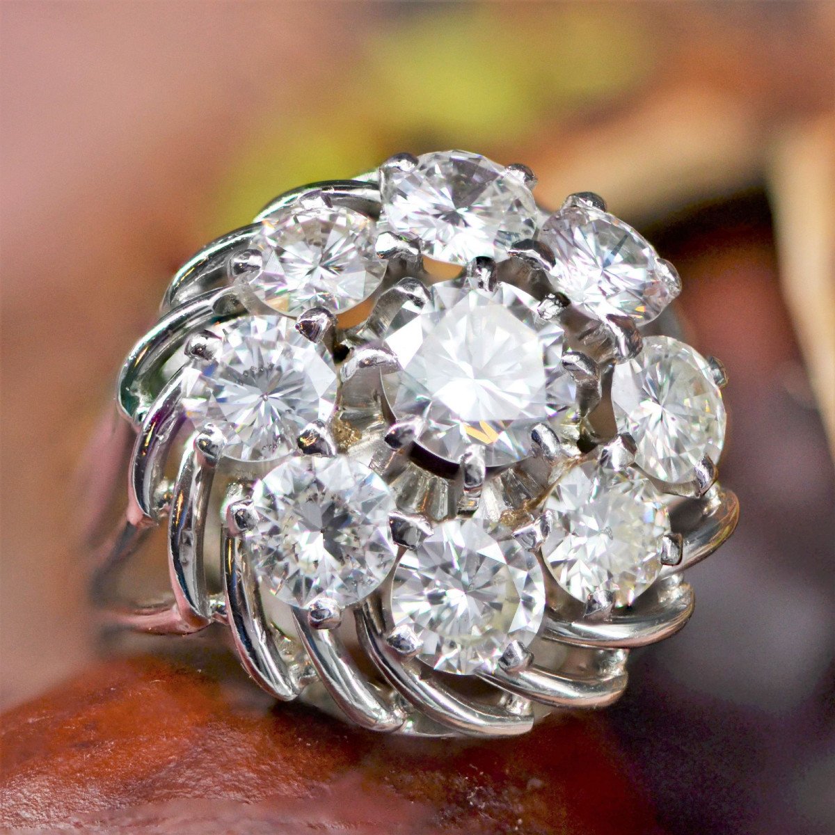 Bague Marguerite De Diamants Sur Fils d'Or-photo-1